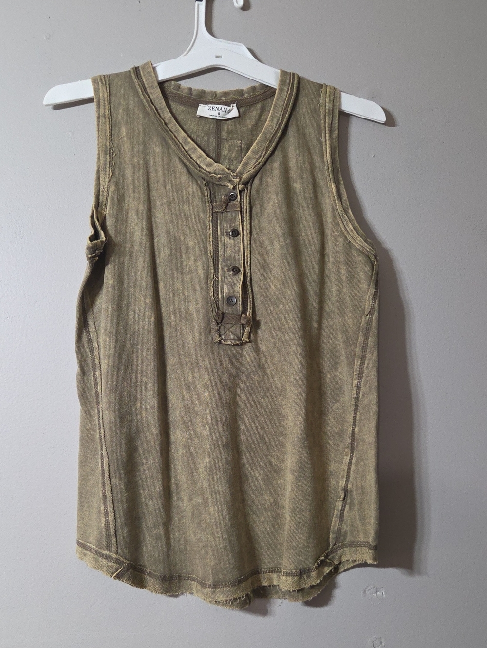 Zenana Outfitters Olive Washed Henley Tank Top
